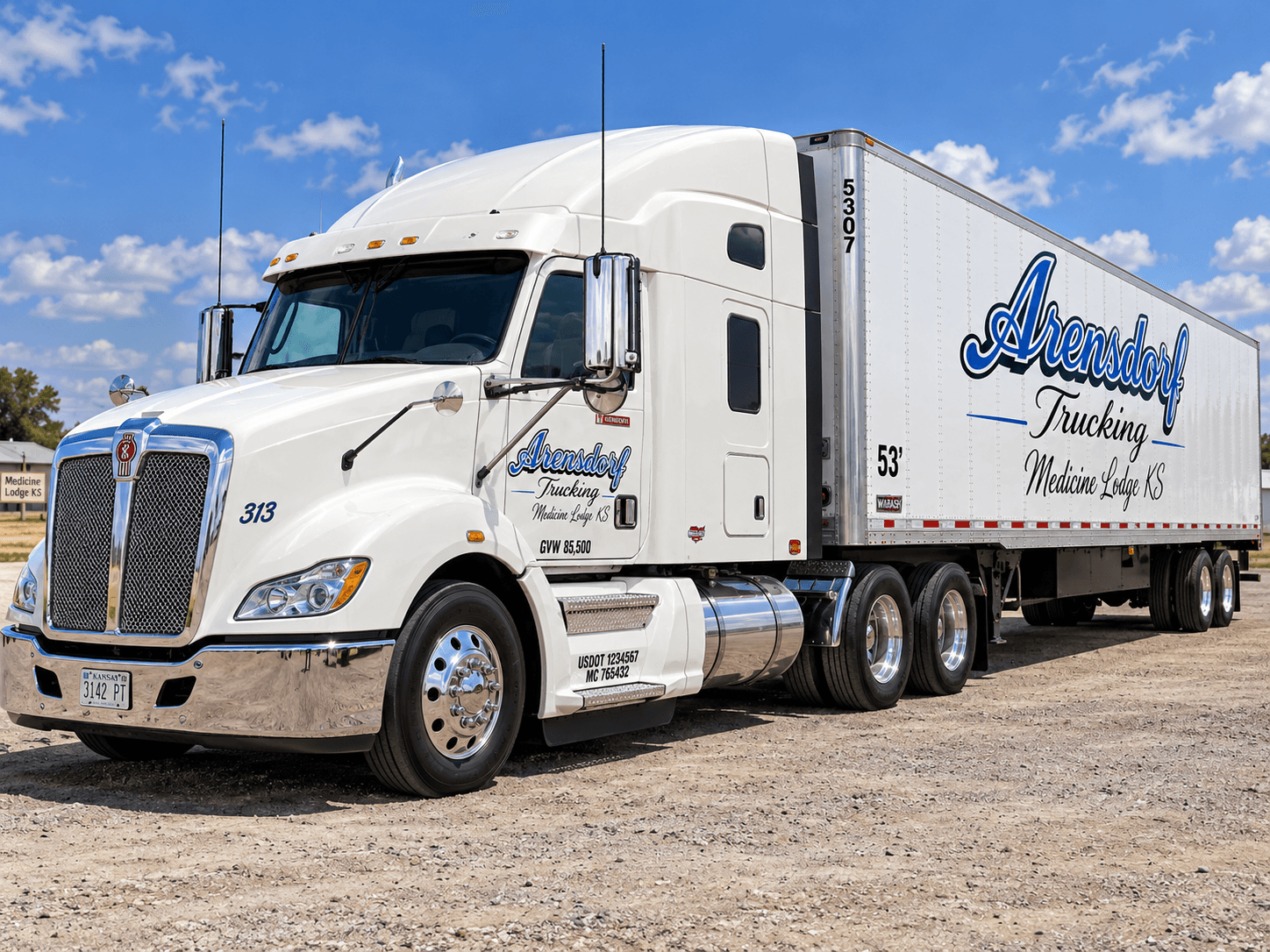 An Arensdorf Trucking tractor-trailer.